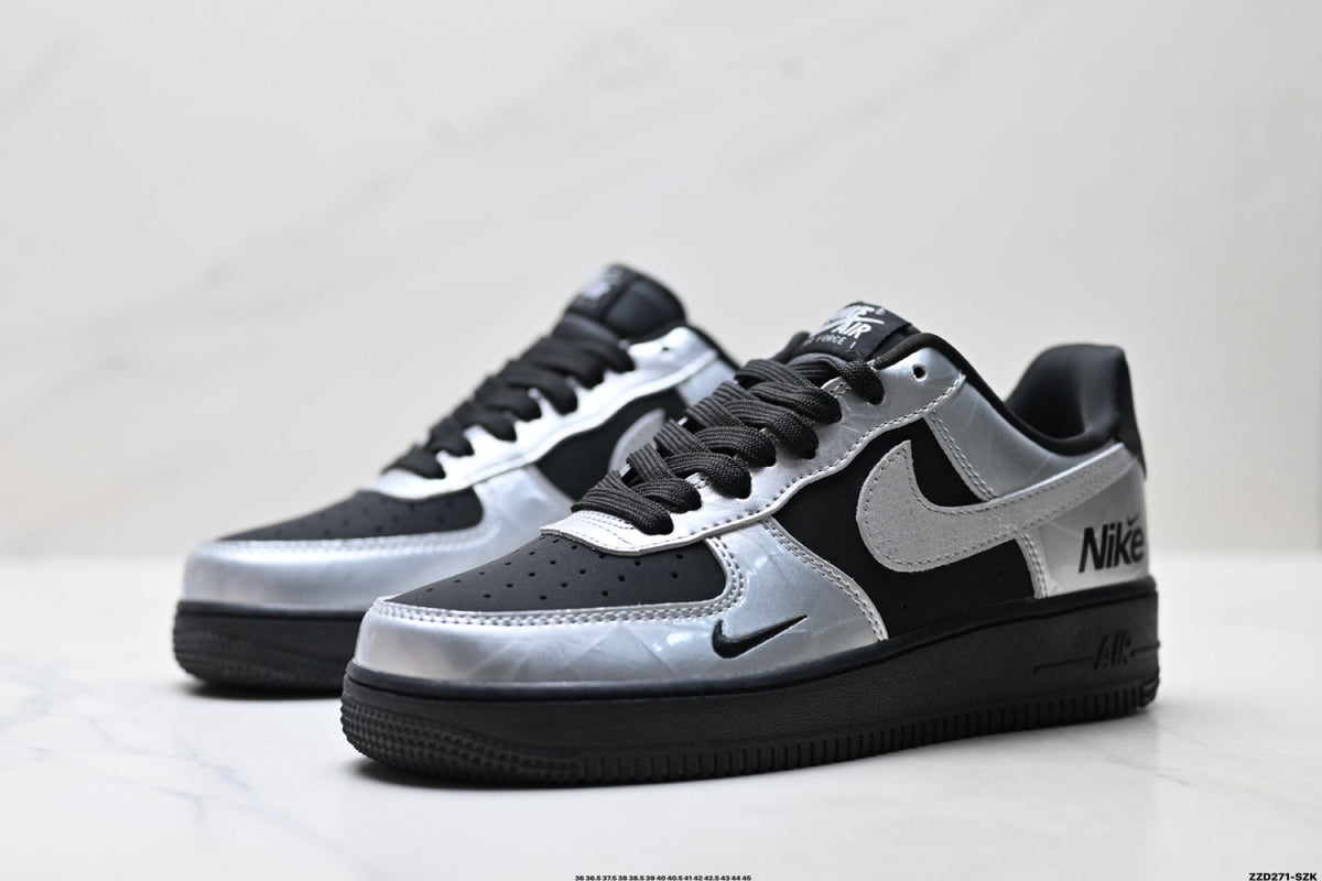 Nike Air Force 1 Low Black Silver Gray Unisex Sneakers Style 03 detail view 5