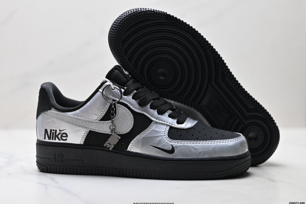 Nike Air Force 1 Low Black Silver Gray Unisex Sneakers Style 03 detail view 6