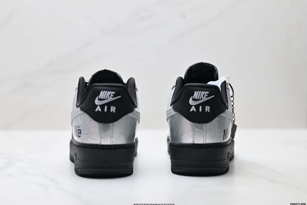 Nike Air Force 1 Low Black Silver Gray Unisex Sneakers Style 03 detail view 7