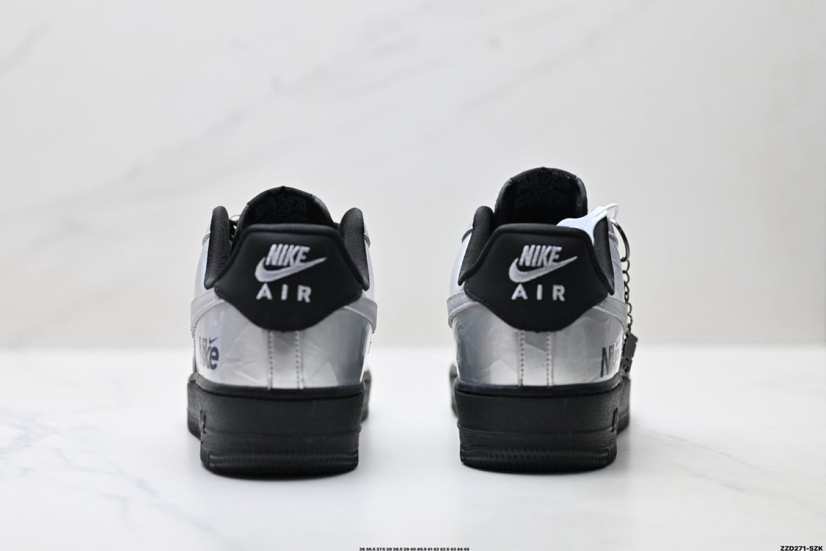 Nike Air Force 1 Low Black Silver Gray Unisex Sneakers Style 03 detail view 7