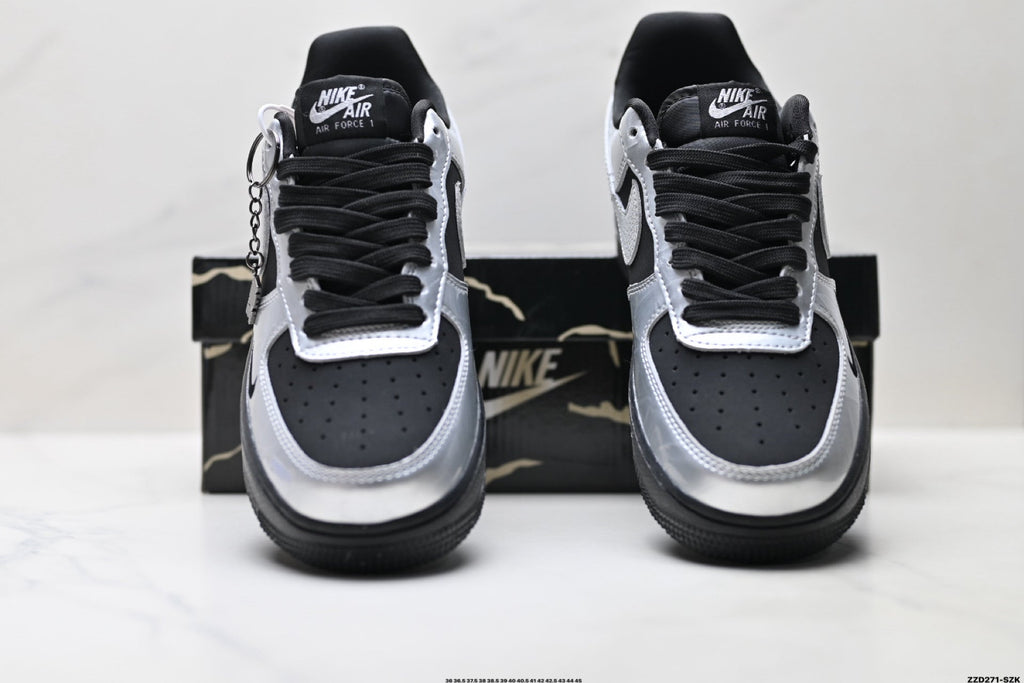 Nike Air Force 1 Low Black Silver Gray Unisex Sneakers Style 03 detail view 8