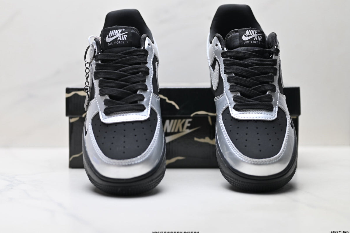 Nike Air Force 1 Low Black Silver Gray Unisex Sneakers Style 03 detail view 8