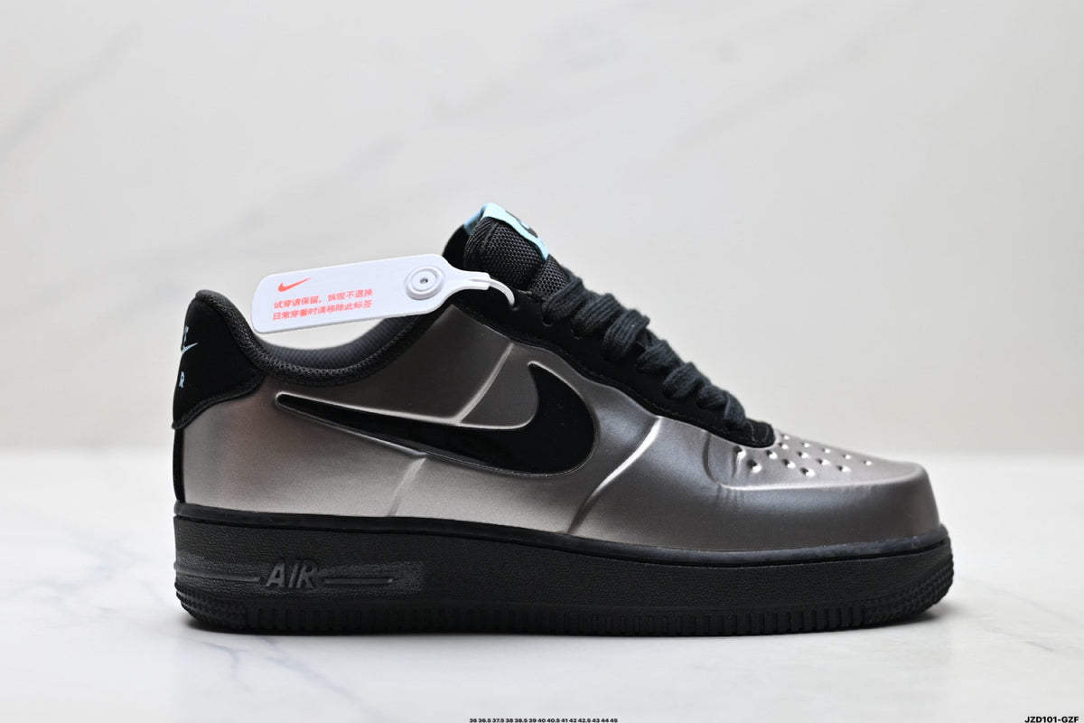 Nike Air Force 1 Low Black Silver Metallic Unisex Sneakers Style 04 detail view 2