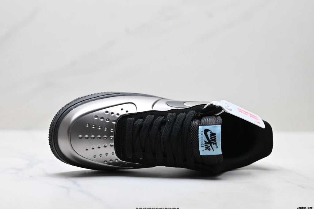 Nike Air Force 1 Low Black Silver Metallic Unisex Sneakers Style 04 detail view 3