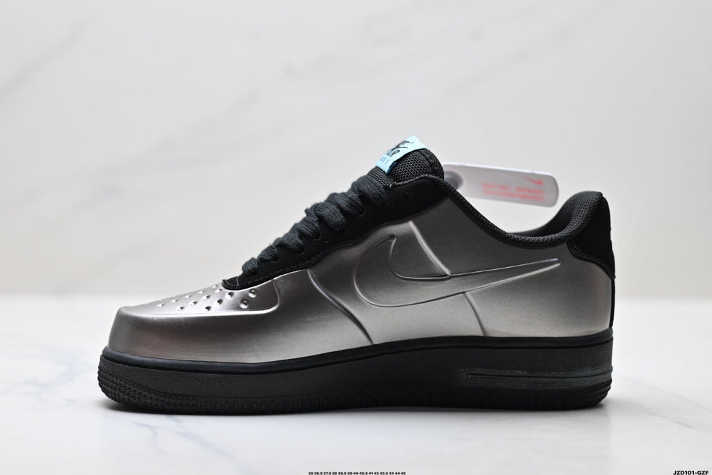 Nike Air Force 1 Low Black Silver Metallic Unisex Sneakers Style 04 detail view 4