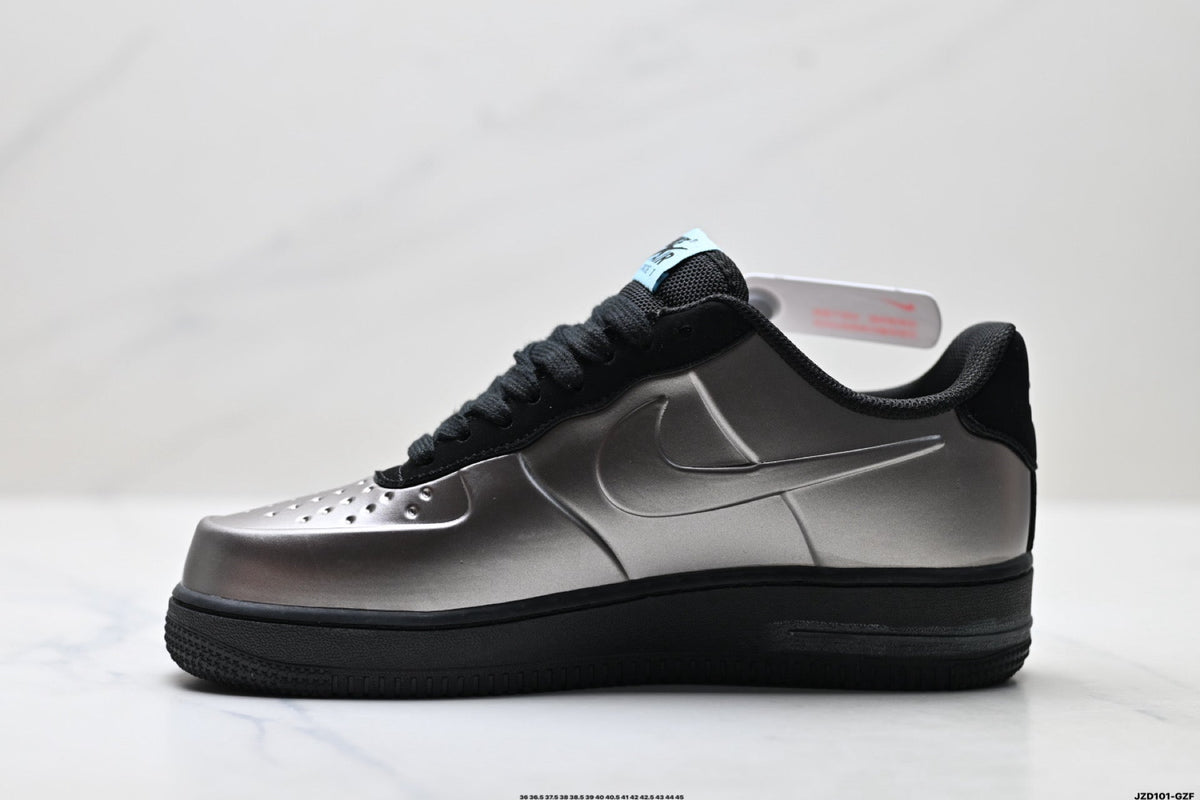 Nike Air Force 1 Low Black Silver Metallic Unisex Sneakers Style 04 detail view 4