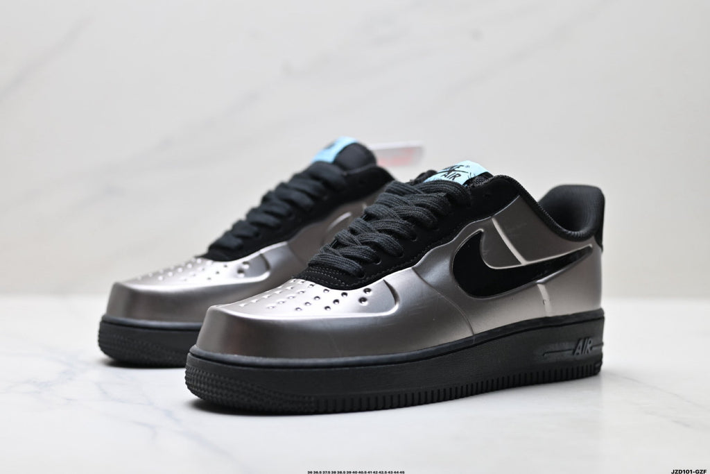 Nike Air Force 1 Low Black Silver Metallic Unisex Sneakers Style 04 detail view 5