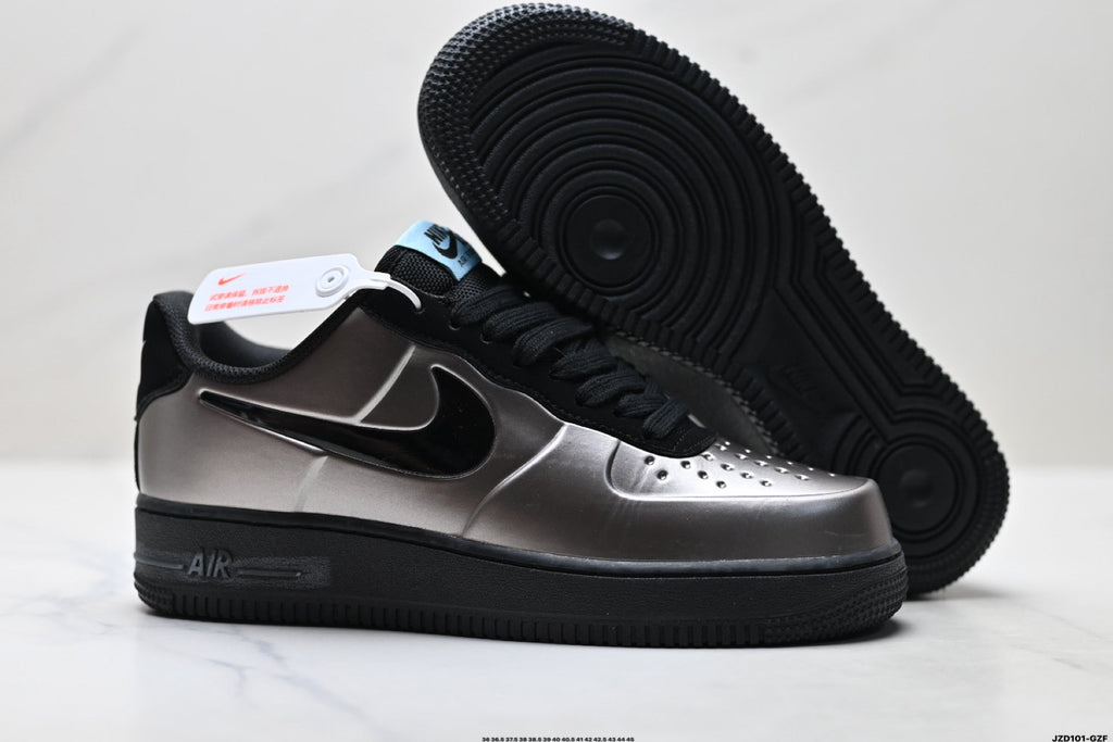 Nike Air Force 1 Low Black Silver Metallic Unisex Sneakers Style 04 detail view 6