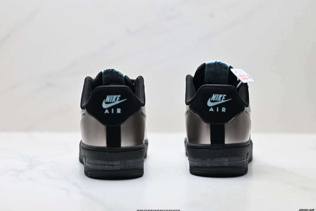 Nike Air Force 1 Low Black Silver Metallic Unisex Sneakers Style 04 detail view 7