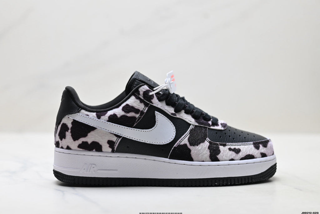 Nike Air Force 1 Low Black White Cow Print Unisex Sneakers Style 05 detail view 2