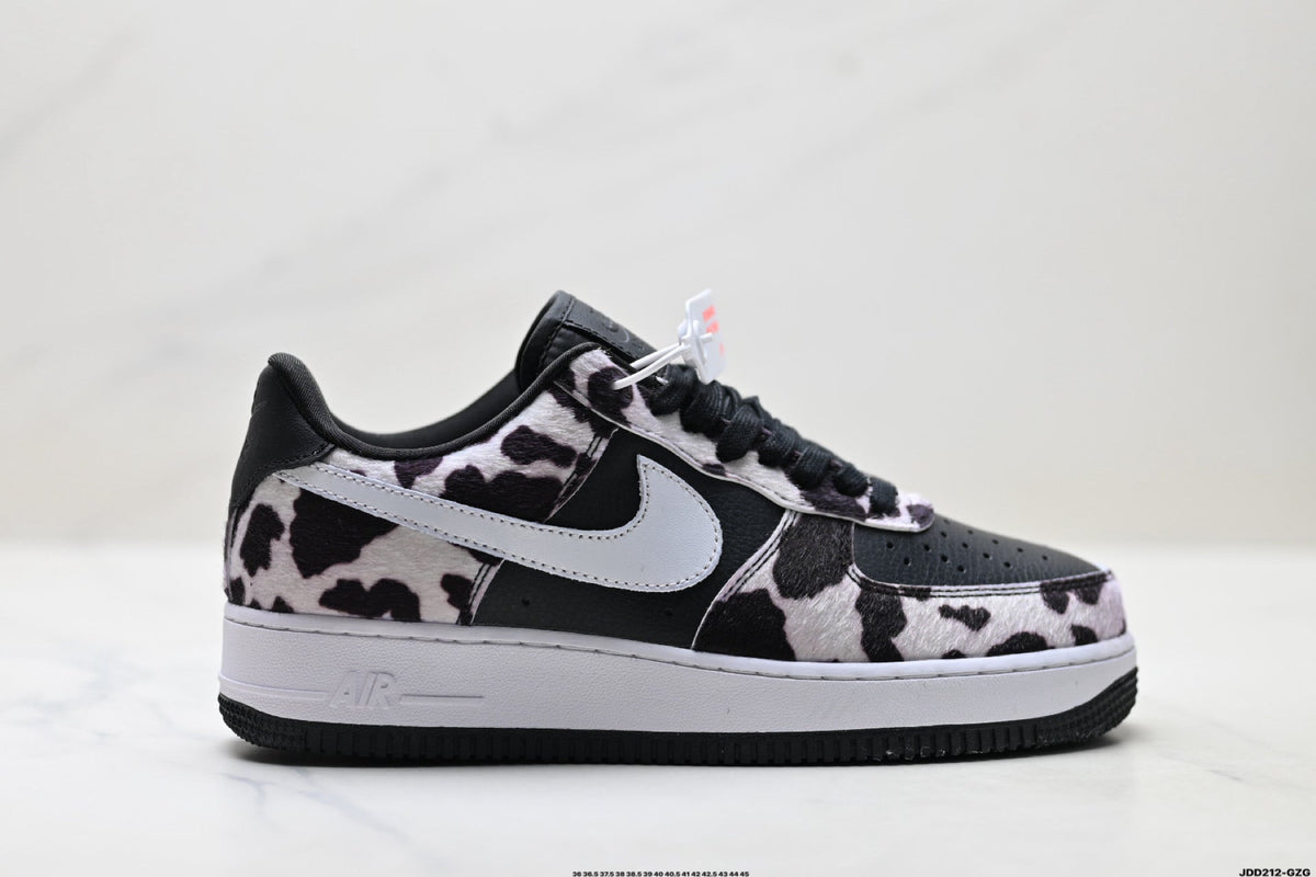 Nike Air Force 1 Low Black White Cow Print Unisex Sneakers Style 05 detail view 2