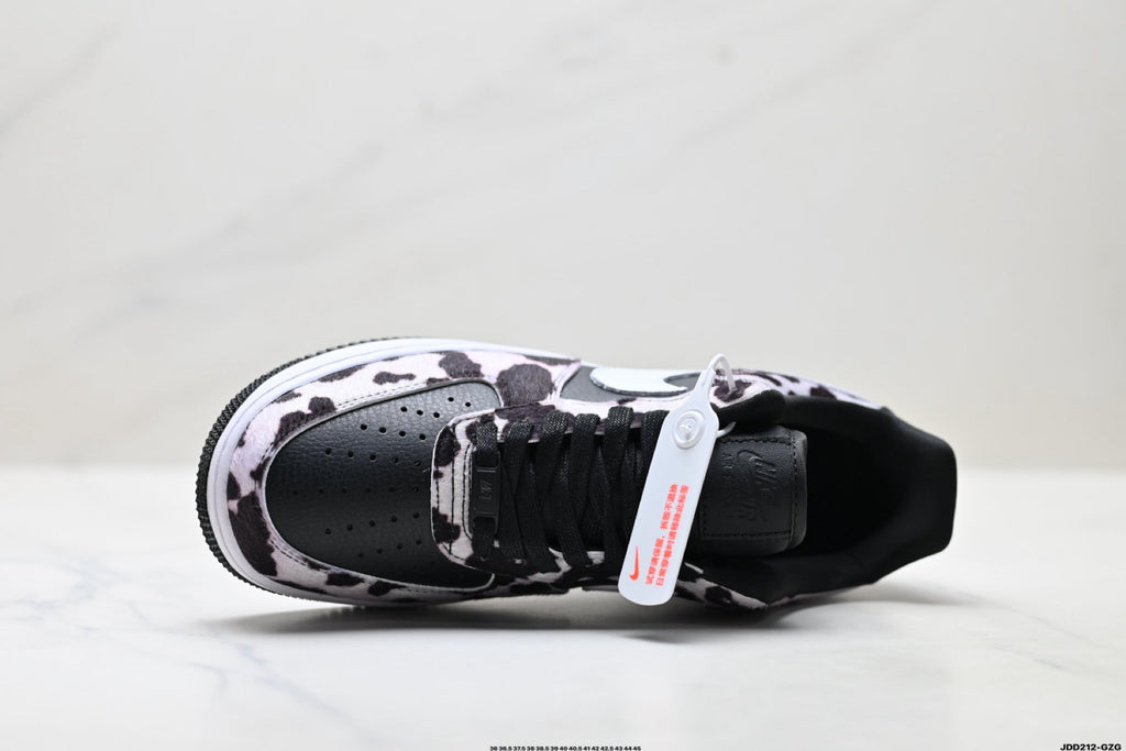 Nike Air Force 1 Low Black White Cow Print Unisex Sneakers Style 05 detail view 3
