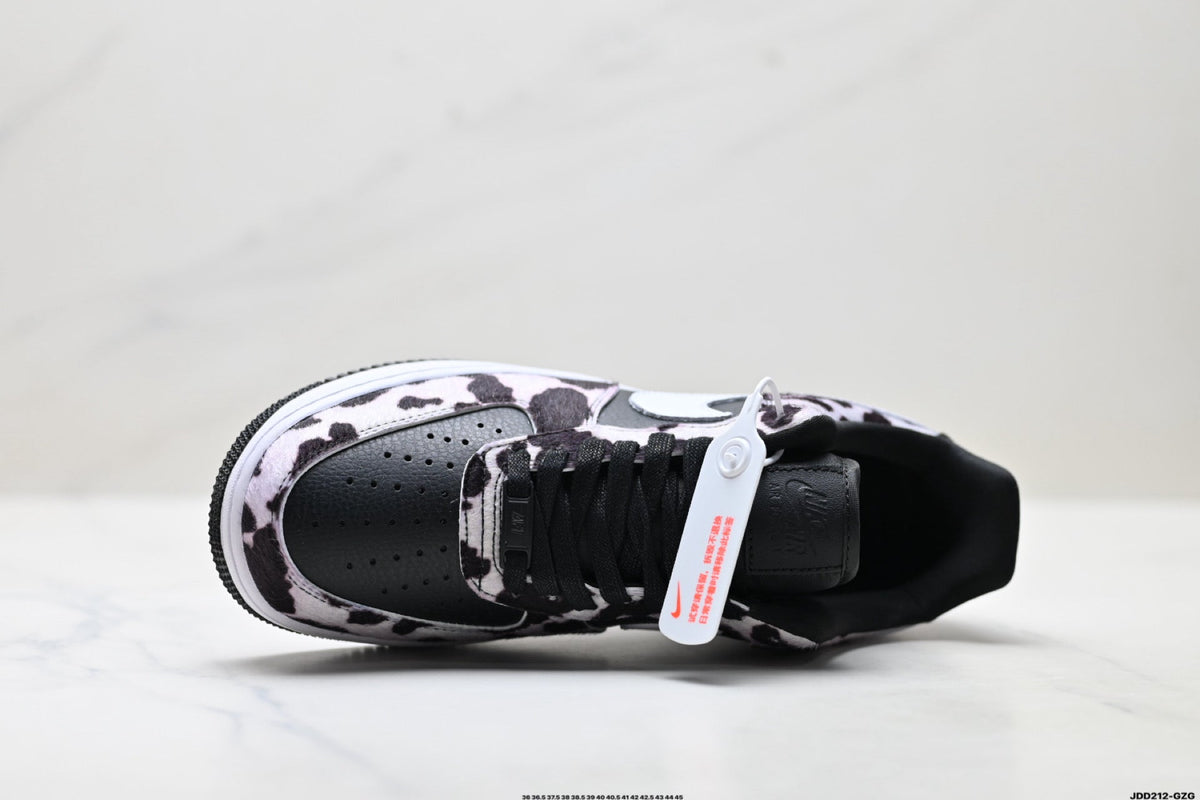 Nike Air Force 1 Low Black White Cow Print Unisex Sneakers Style 05 detail view 3