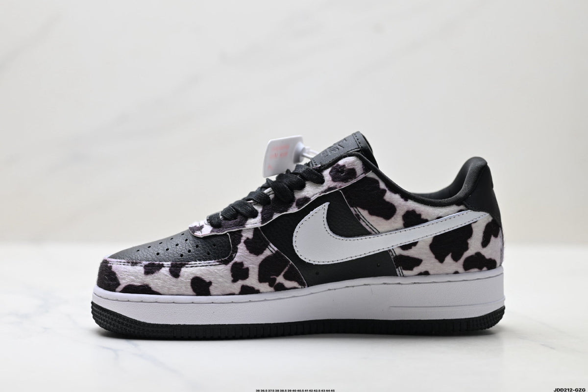 Nike Air Force 1 Low Black White Cow Print Unisex Sneakers Style 05 detail view 4