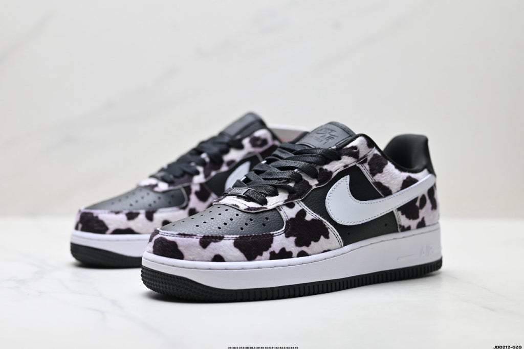 Nike Air Force 1 Low Black White Cow Print Unisex Sneakers Style 05 detail view 5
