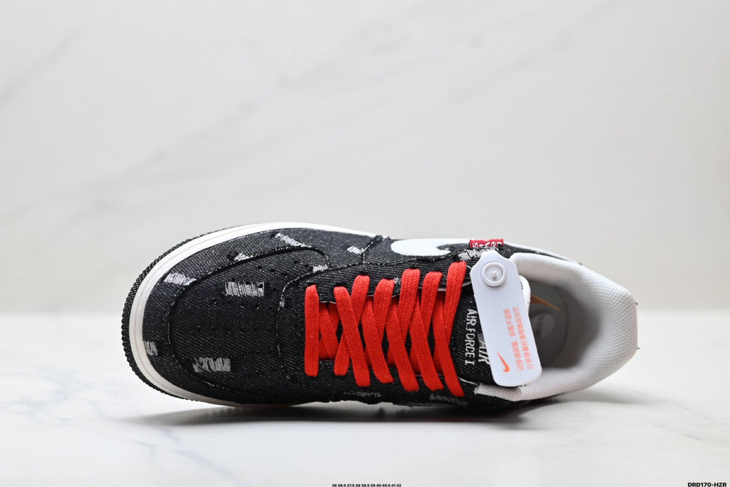 Nike Air Force 1 Low Black White Red Lace Unisex Sneakers Style 03 detail view 3