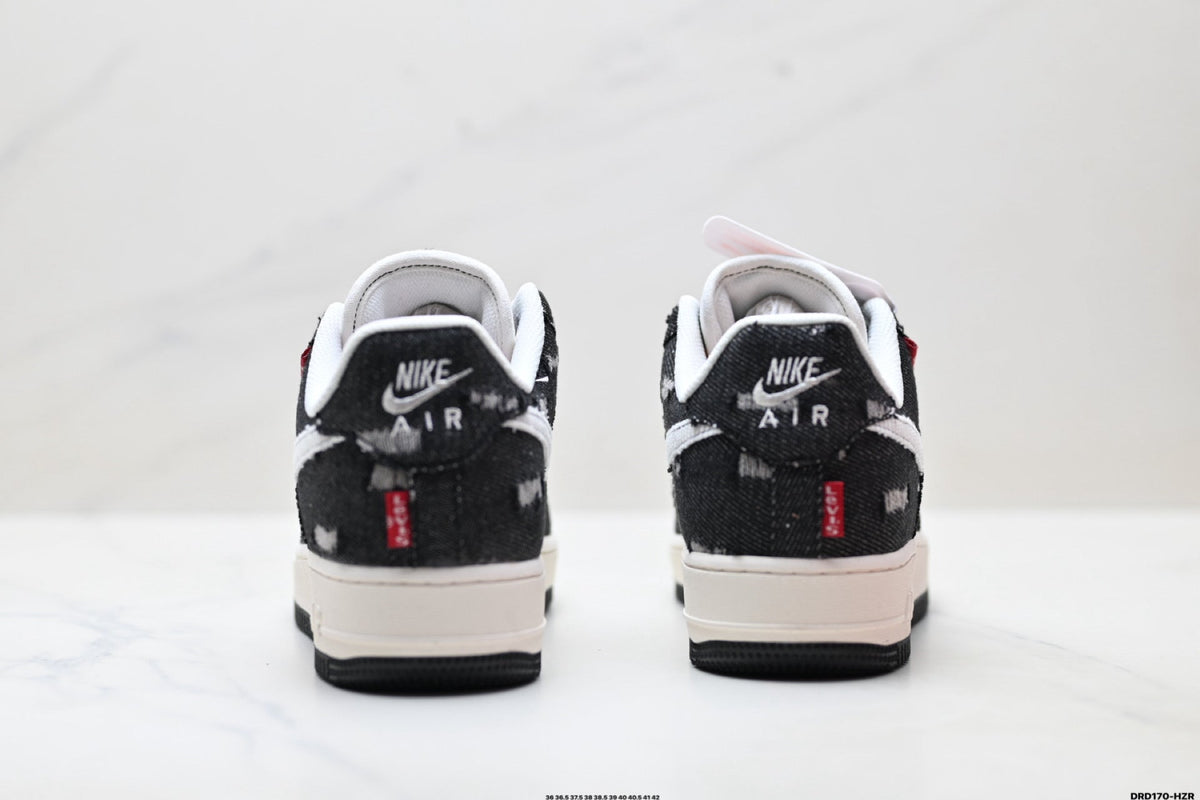 Nike Air Force 1 Low Black White Red Lace Unisex Sneakers Style 03 detail view 7
