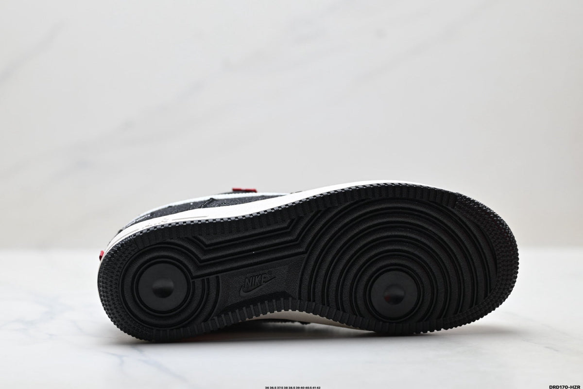 Nike Air Force 1 Low Black White Red Lace Unisex Sneakers Style 03 detail view 9