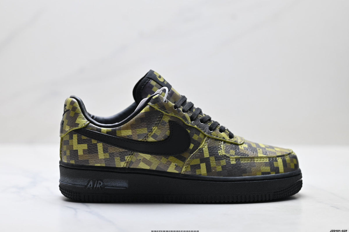 Nike Air Force 1 Low Black Yellow Monogram Unisex Sneakers Style 03 detail view 2