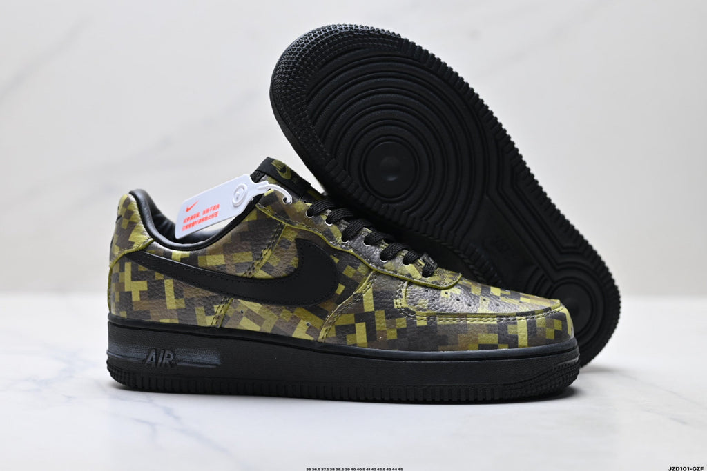 Nike Air Force 1 Low Black Yellow Monogram Unisex Sneakers Style 03 detail view 6