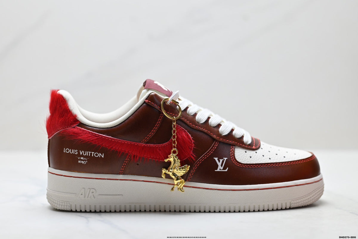 Nike Air Force 1 Low Brown Red Monogram Print Unisex Sneakers Style 06 detail view 2