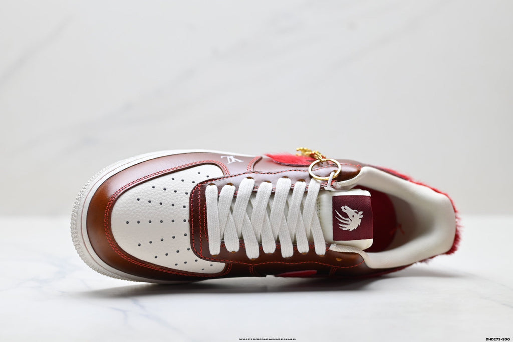 Nike Air Force 1 Low Brown Red Monogram Print Unisex Sneakers Style 06 detail view 3