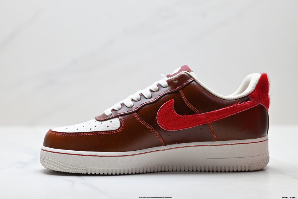 Nike Air Force 1 Low Brown Red Monogram Print Unisex Sneakers Style 06 detail view 4