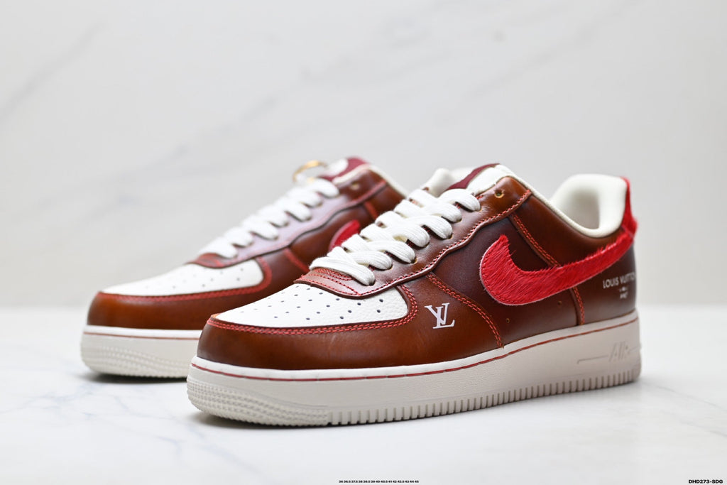 Nike Air Force 1 Low Brown Red Monogram Print Unisex Sneakers Style 06 detail view 5