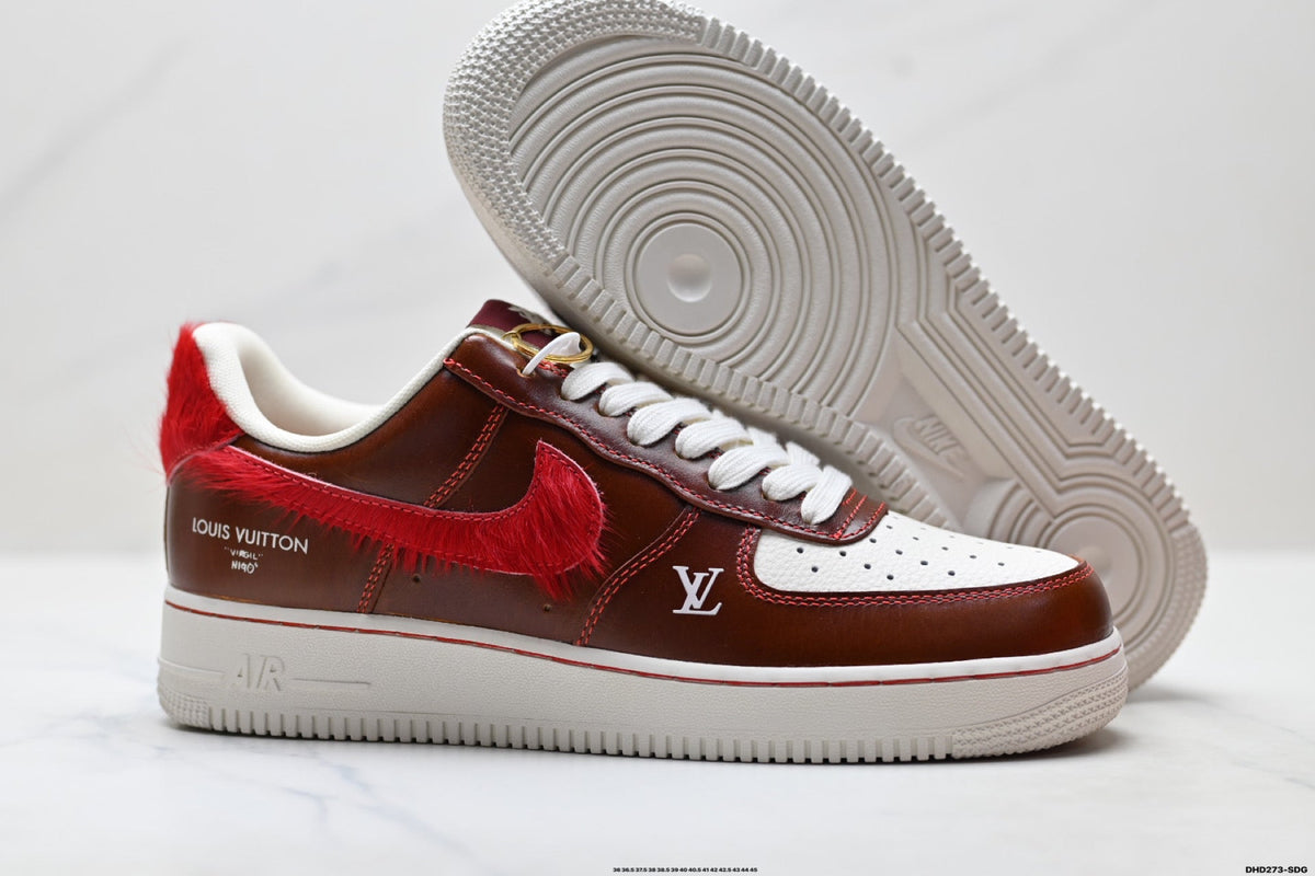 Nike Air Force 1 Low Brown Red Monogram Print Unisex Sneakers Style 06 detail view 6
