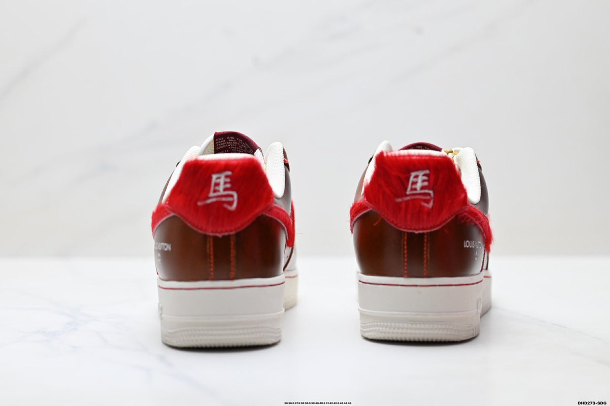 Nike Air Force 1 Low Brown Red Monogram Print Unisex Sneakers Style 06 detail view 7