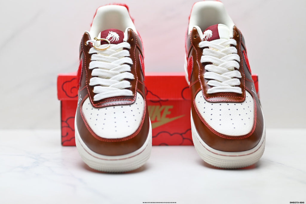 Nike Air Force 1 Low Brown Red Monogram Print Unisex Sneakers Style 06 detail view 8