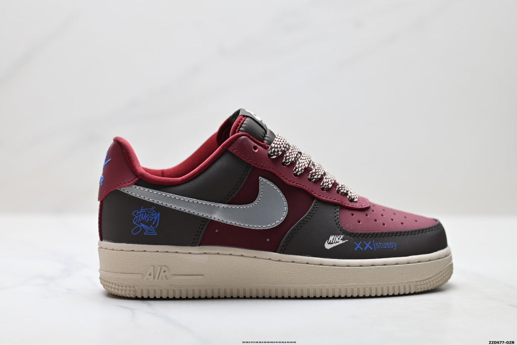 Nike Air Force 1 Low Burgundy Silver Unisex Sneakers Style 09 detail view 2