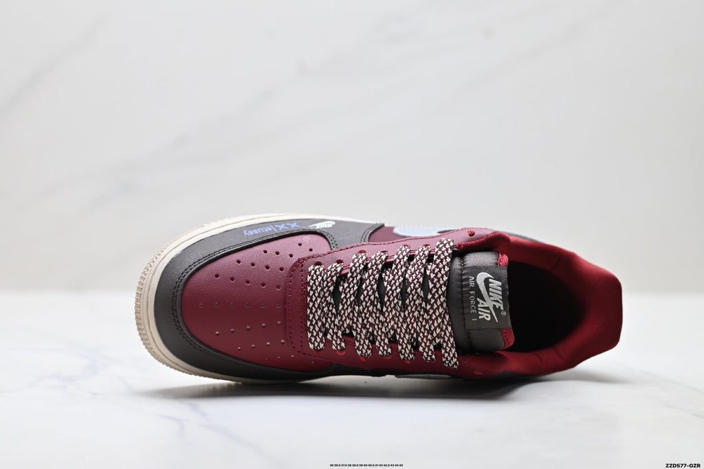 Nike Air Force 1 Low Burgundy Silver Unisex Sneakers Style 09 detail view 3