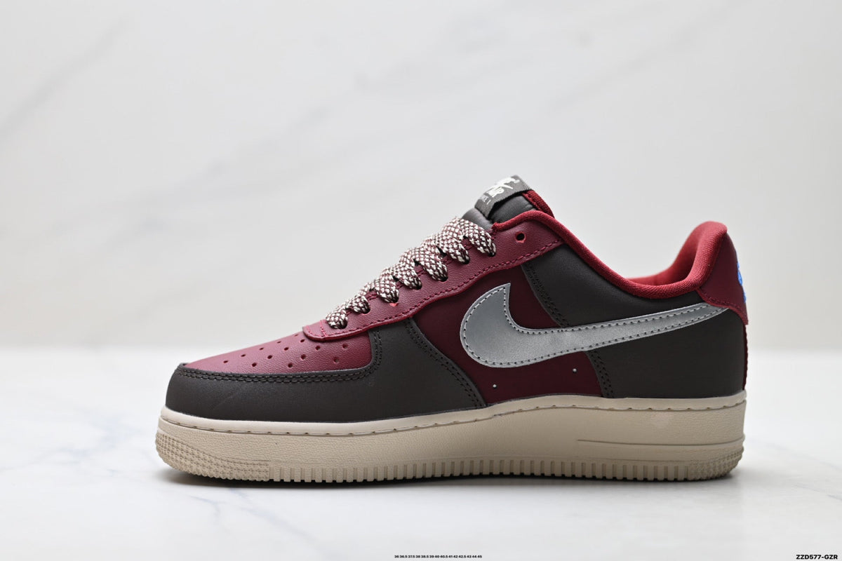 Nike Air Force 1 Low Burgundy Silver Unisex Sneakers Style 09 detail view 4