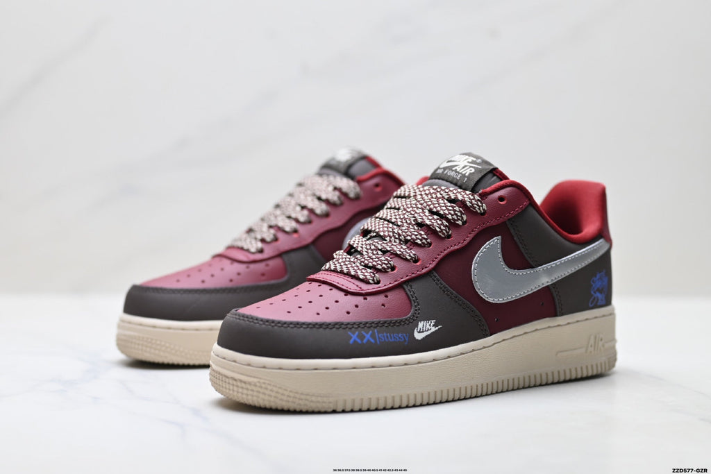 Nike Air Force 1 Low Burgundy Silver Unisex Sneakers Style 09 detail view 5