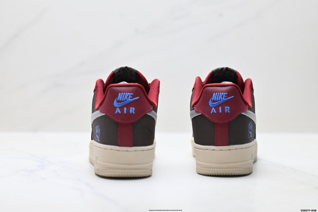 Nike Air Force 1 Low Burgundy Silver Unisex Sneakers Style 09 detail view 7