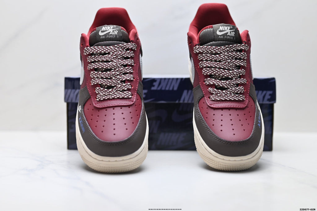 Nike Air Force 1 Low Burgundy Silver Unisex Sneakers Style 09 detail view 8