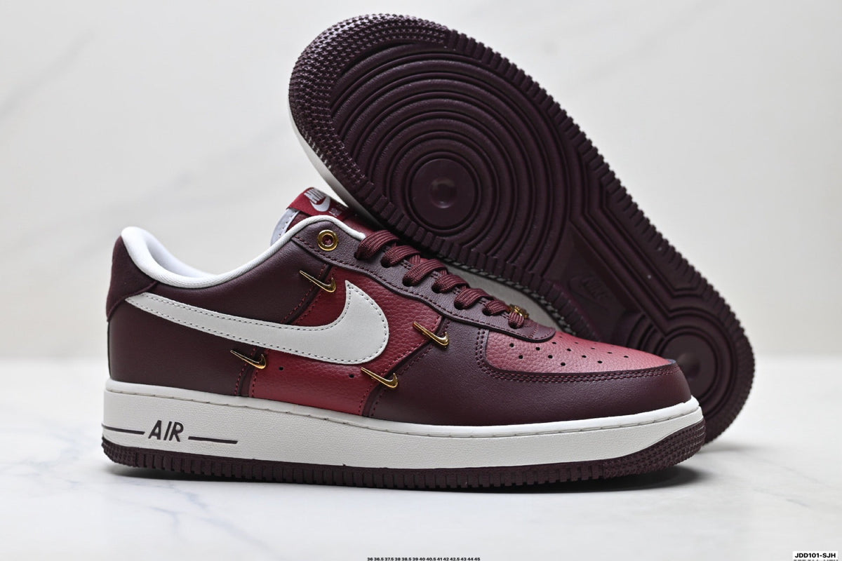 Nike Air Force 1 Low Burgundy White Gold Unisex Sneakers Style 02 detail view 6