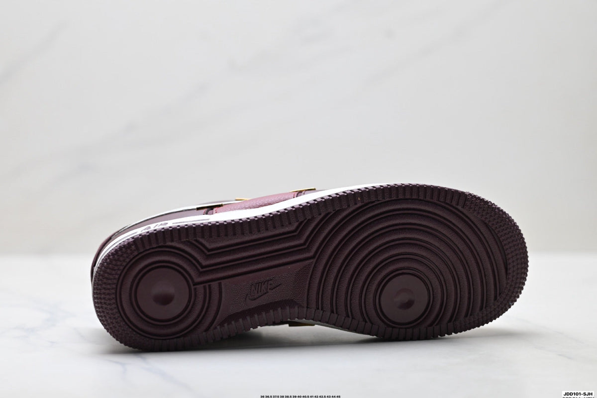 Nike Air Force 1 Low Burgundy White Gold Unisex Sneakers Style 02 detail view 9