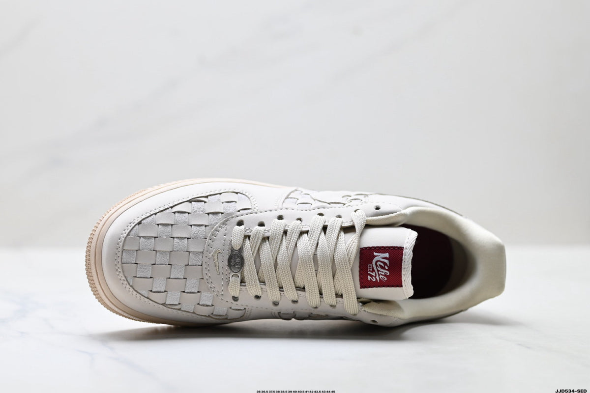 Nike Air Force 1 Low Cream Woven Unisex Sneakers Style 05 detail view 3