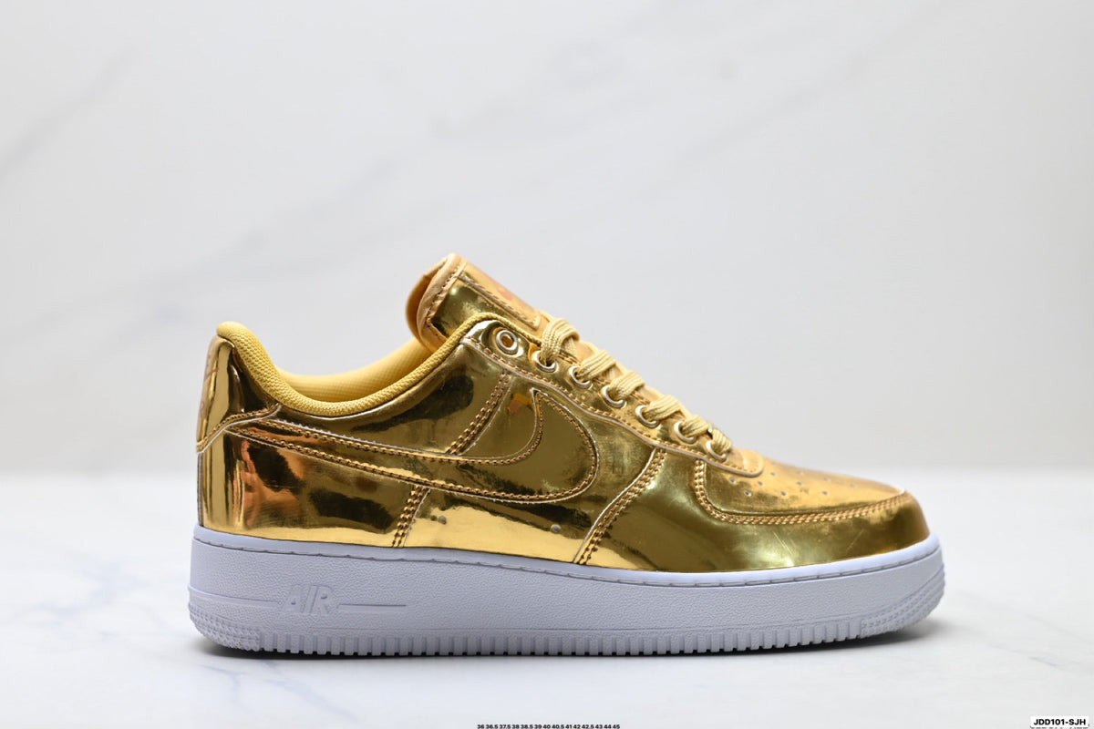 Nike Air Force 1 Low Gold Metallic Unisex Sneakers Style 18 detail view 2