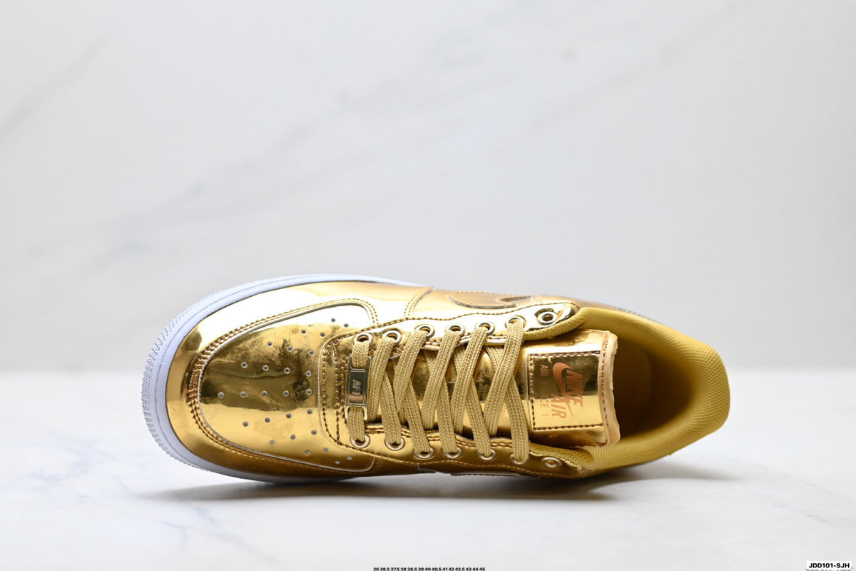 Nike Air Force 1 Low Gold Metallic Unisex Sneakers Style 18 detail view 3