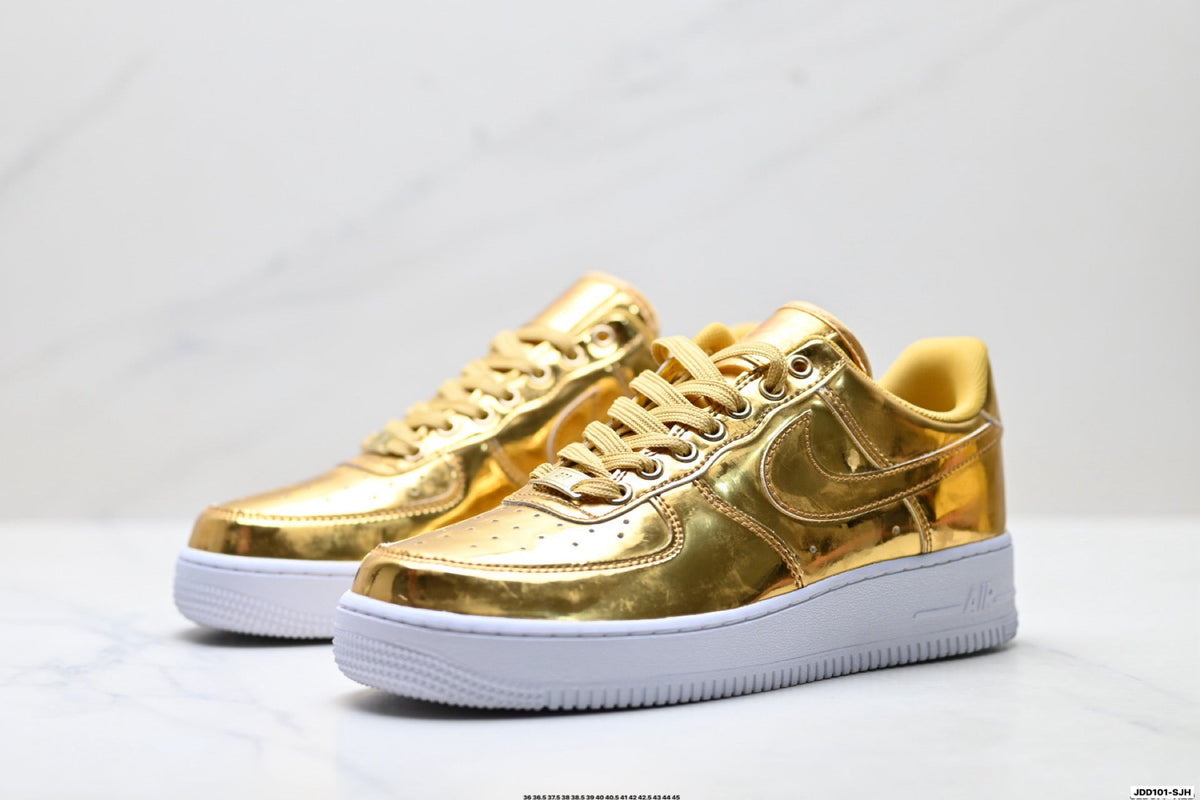 Nike Air Force 1 Low Gold Metallic Unisex Sneakers Style 18 detail view 5