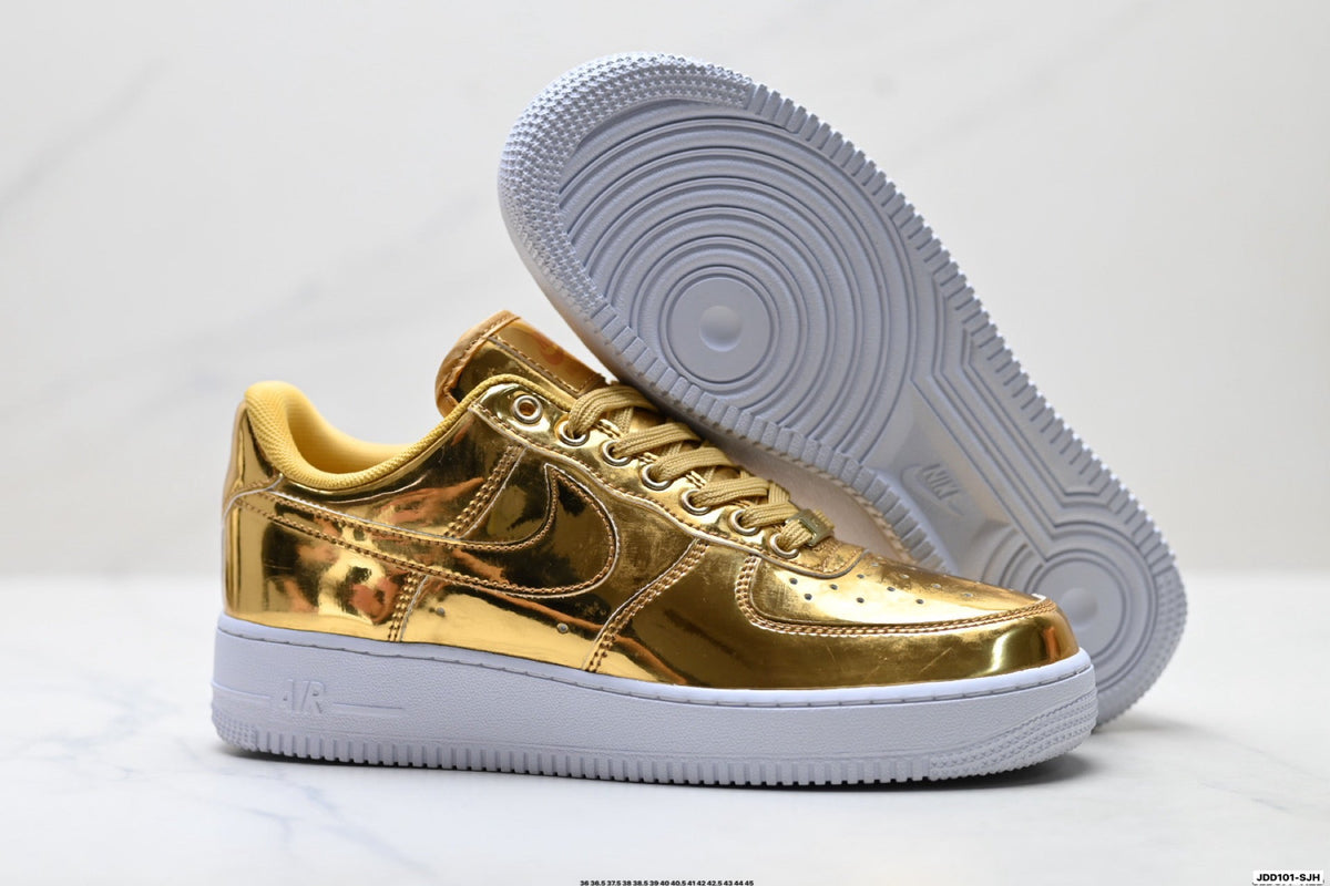 Nike Air Force 1 Low Gold Metallic Unisex Sneakers Style 18 detail view 6