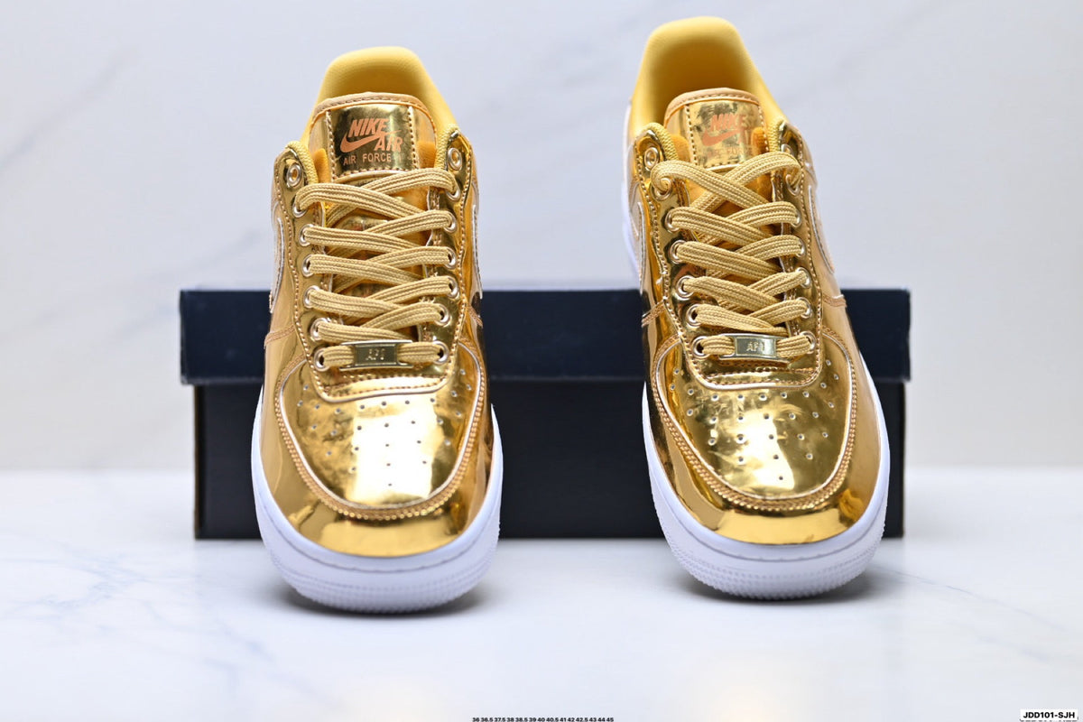 Nike Air Force 1 Low Gold Metallic Unisex Sneakers Style 18 detail view 8