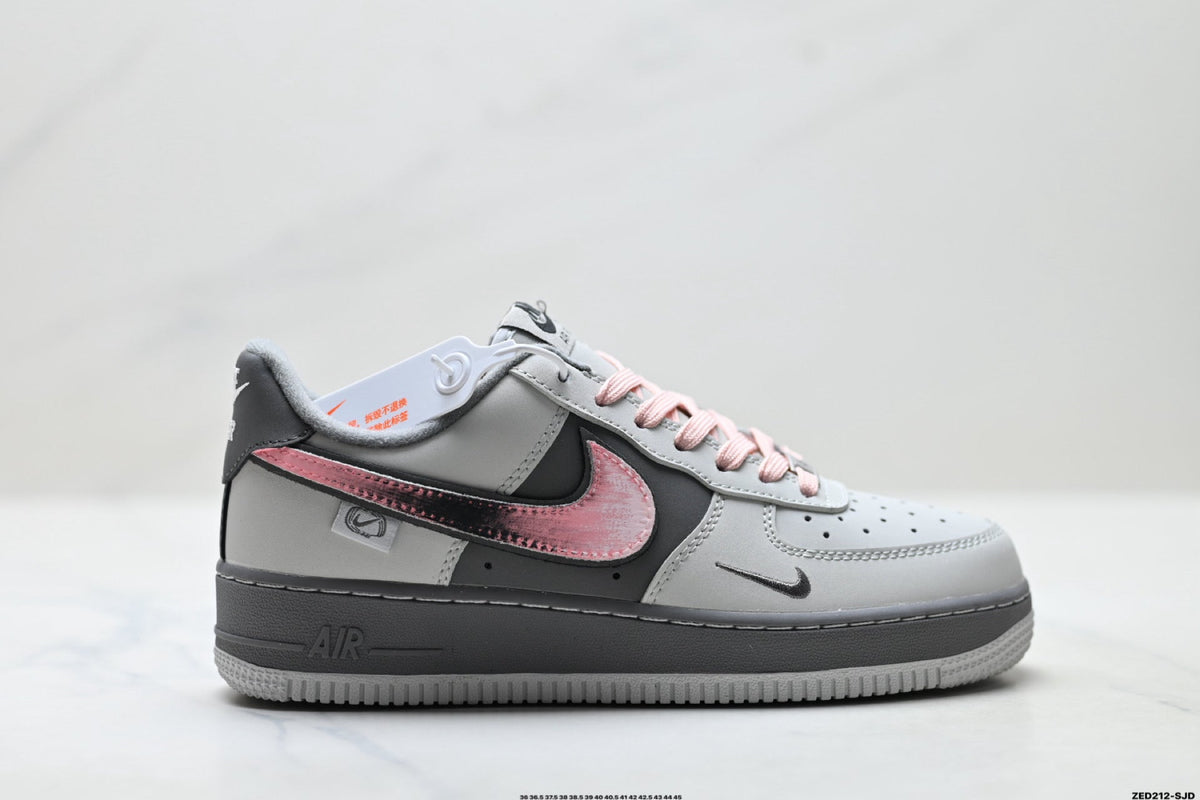 Nike Air Force 1 Low Gray Black Pink Unisex Sneakers Style 09 detail view 2