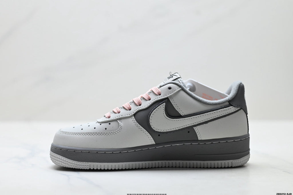 Nike Air Force 1 Low Gray Black Pink Unisex Sneakers Style 09 detail view 4