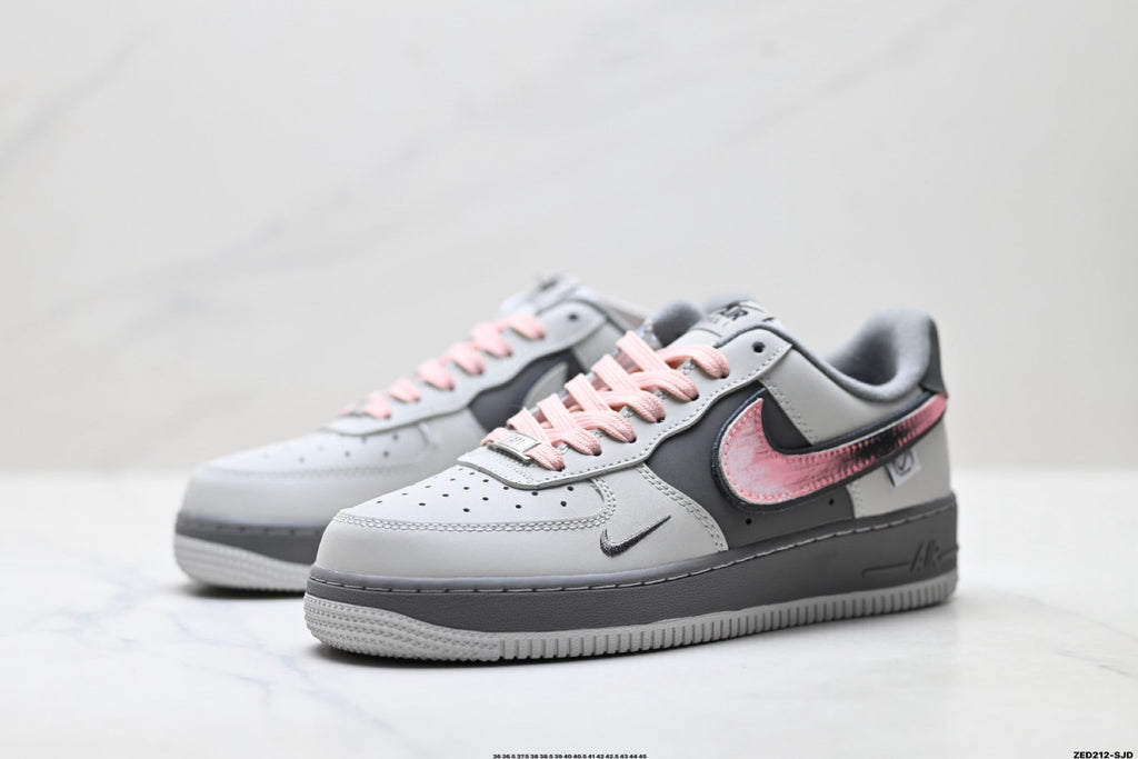 Nike Air Force 1 Low Gray Black Pink Unisex Sneakers Style 09 detail view 5