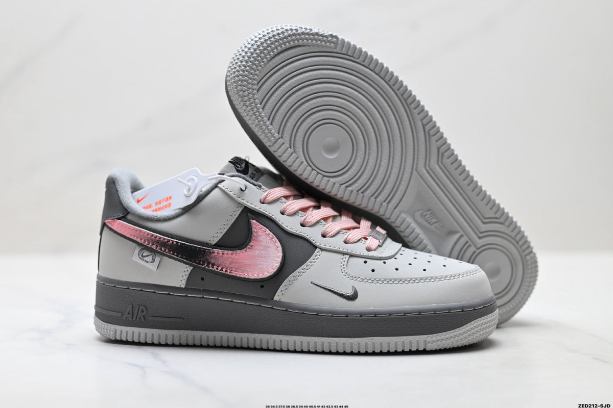 Nike Air Force 1 Low Gray Black Pink Unisex Sneakers Style 09 detail view 6