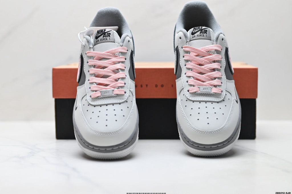 Nike Air Force 1 Low Gray Black Pink Unisex Sneakers Style 09 detail view 8